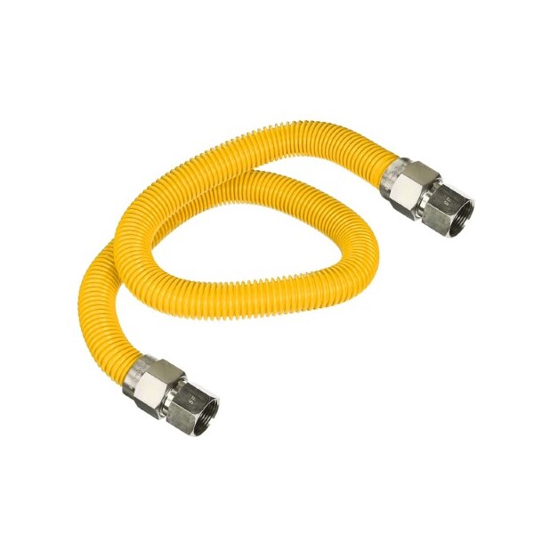Flextron Gas Line Hose 5/8'' O.D.x72'' Len 1/2"x3/4" FIP Fittings Yellow Coated Stainless Steel Flexible FTGC-YC12-72L - main